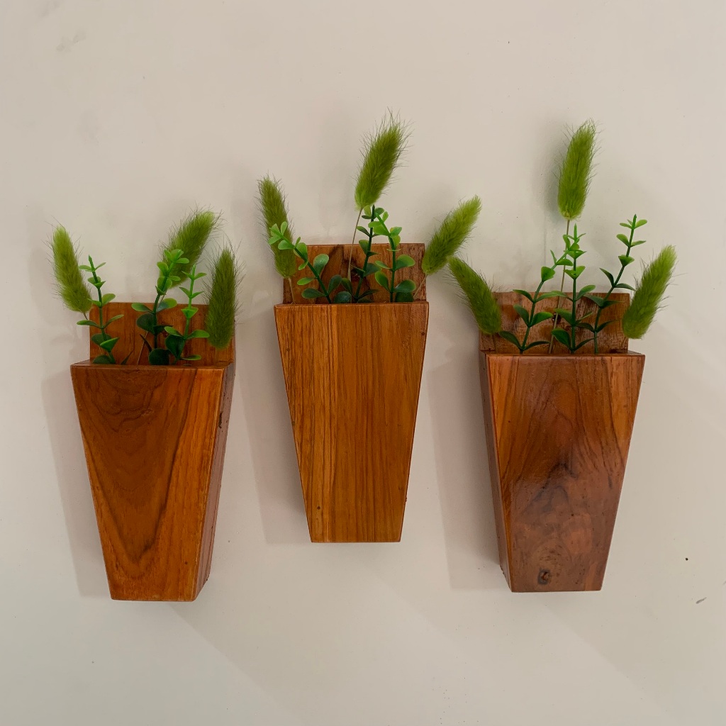 Jual (100% kayu jati) Hiasan Dinding Tempel Tanaman Artificial Dekorasi