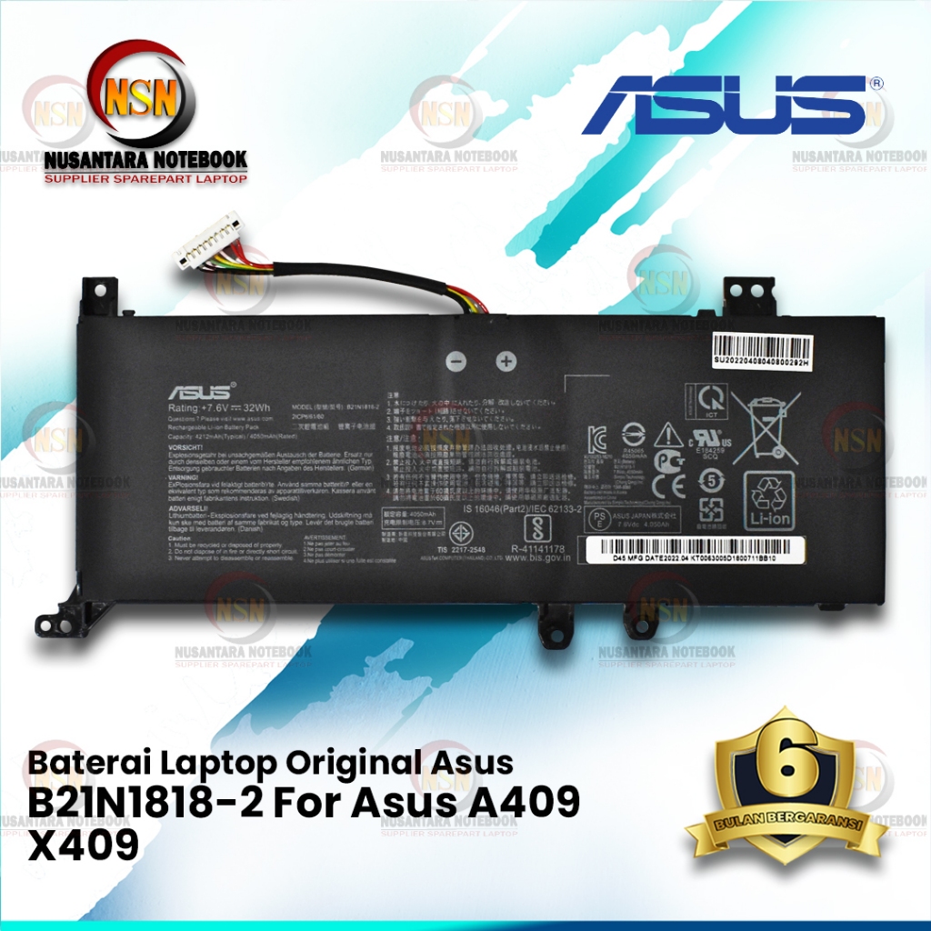 Batteria CSrose B21N1818-3 C21N1818-3 – 7.6V 32Wh 4 Celle Per Asus VivoBook M409, F509, X509, A509, D509 E Serie