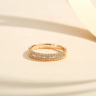 Lanme Jewelry Cincin Titanium Lapis Emas Berlian Wanita Fashion Perhiasan Kristal Terbuka Adjustable Rings LM281