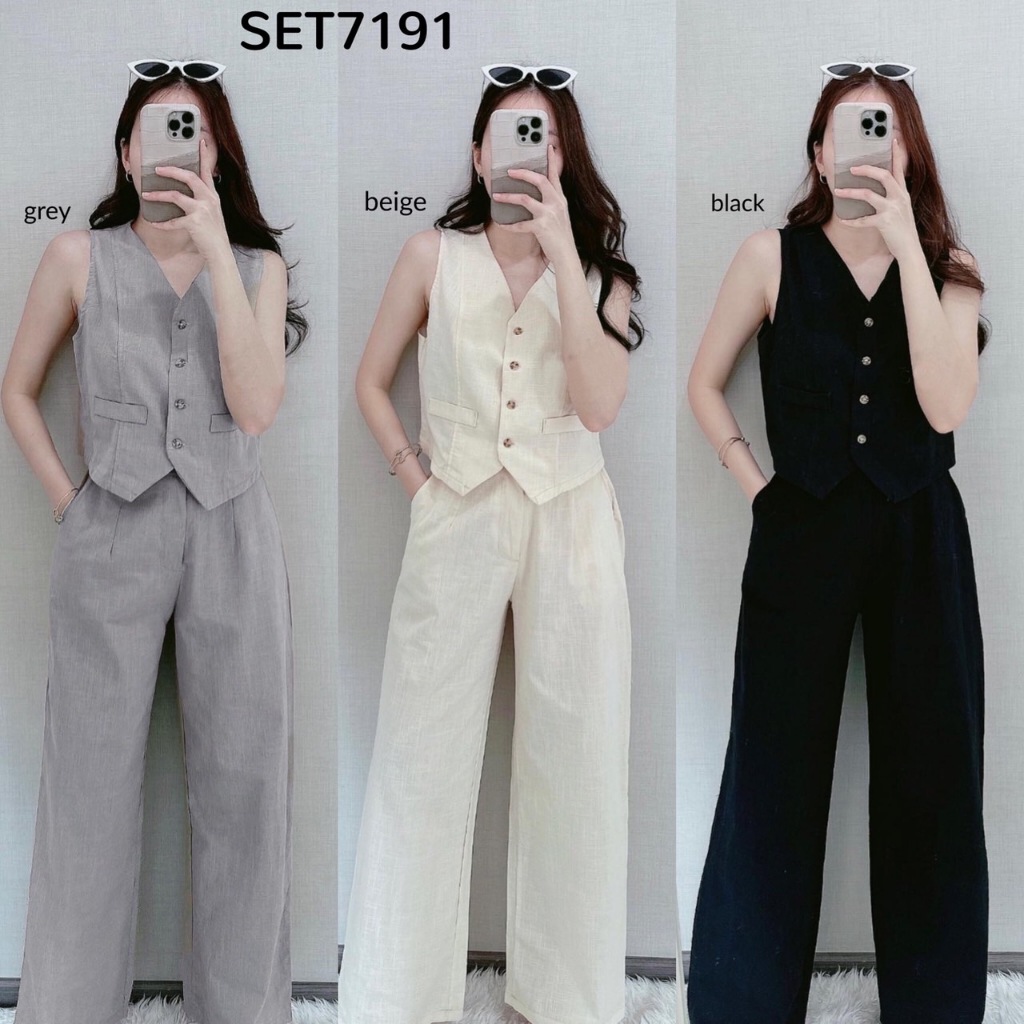 Jual SET7191 Modist Linen Vest n Long Pants Set | Shopee Indonesia