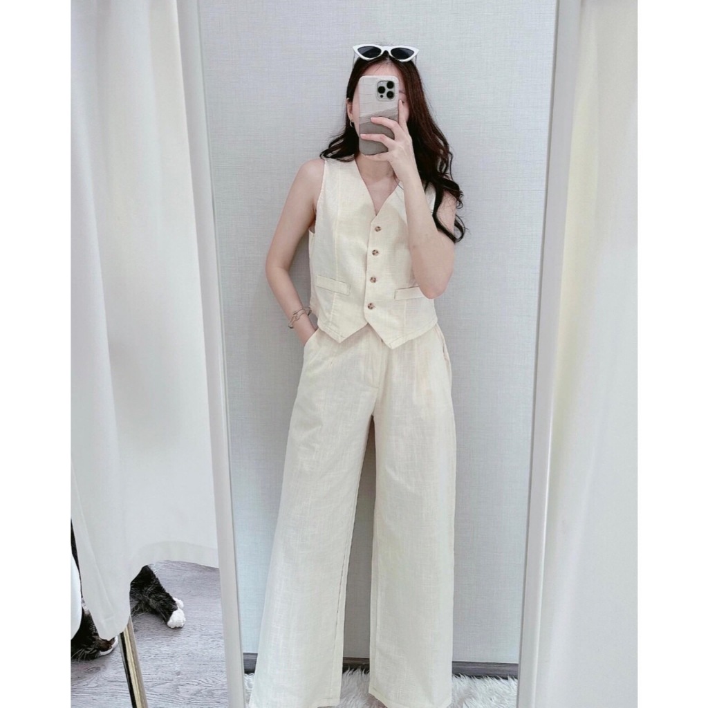 Jual SET7191 Modist Linen Vest n Long Pants Set | Shopee Indonesia