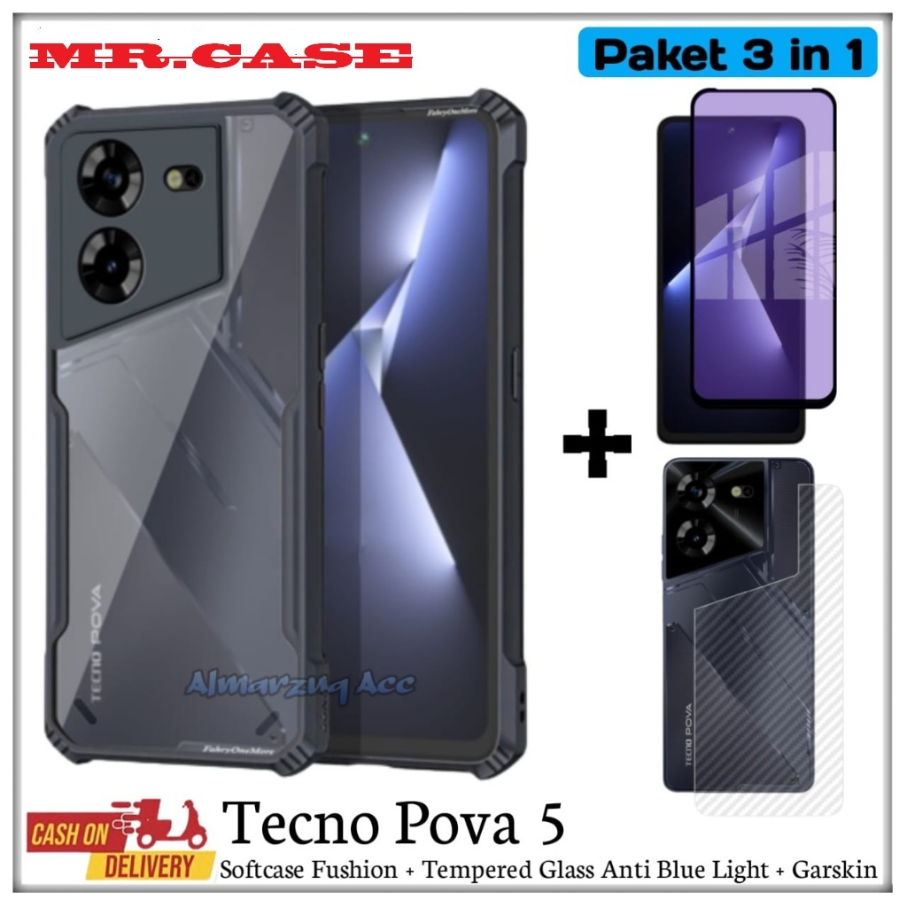 Jual Paket In Tecno Pova Softcase Fushion Tempered Glass Anti Blue Light Garskin