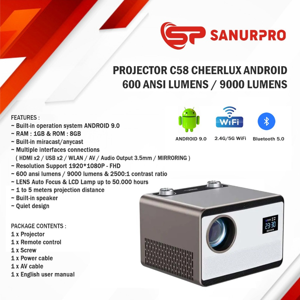 AUN MINI Projector D7 Android 6.0 Beamer, Built-in 2.4G/5G WIFI, Bluetooth,  4,000mAH Battery. HDMI. Support 4K proyector DLP 