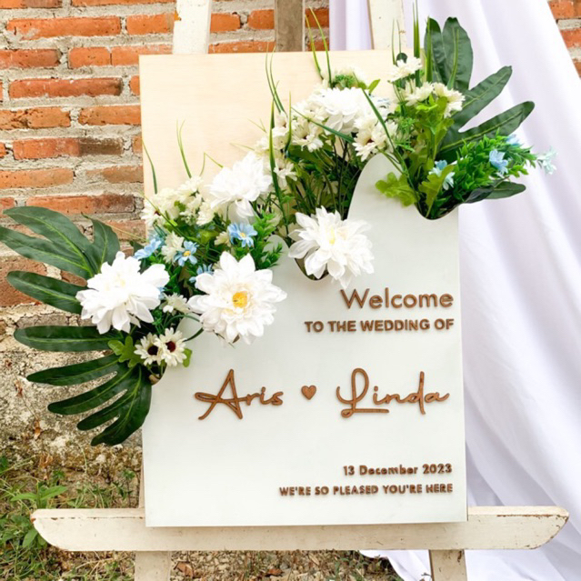 Jual Termurah Papan Bunga Akrilik Wellcome Sign Wedding Sign Akrilik