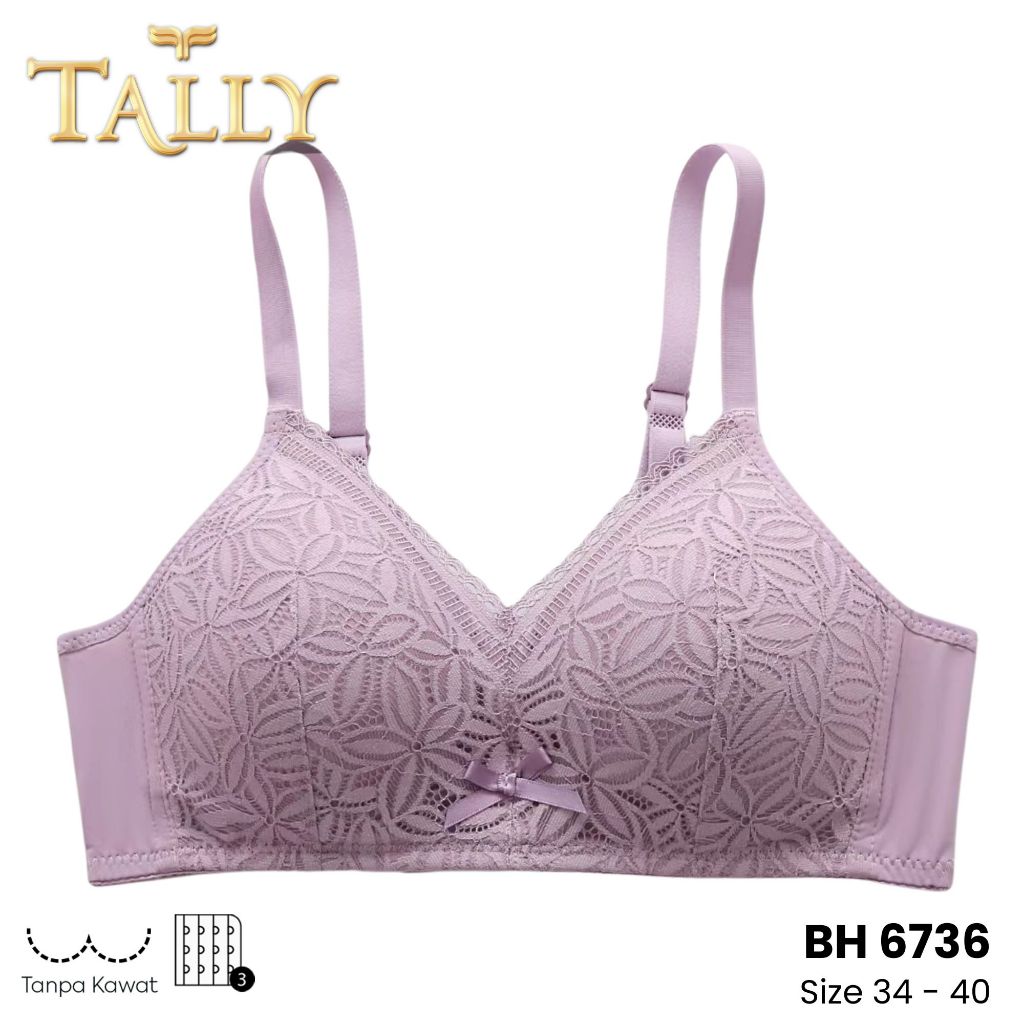 TALLY BH 9018 Bra Tanpa Kawat Busa Sedang Bahan Brokat CUP B - C Kait 4  Renda Anti Gatal