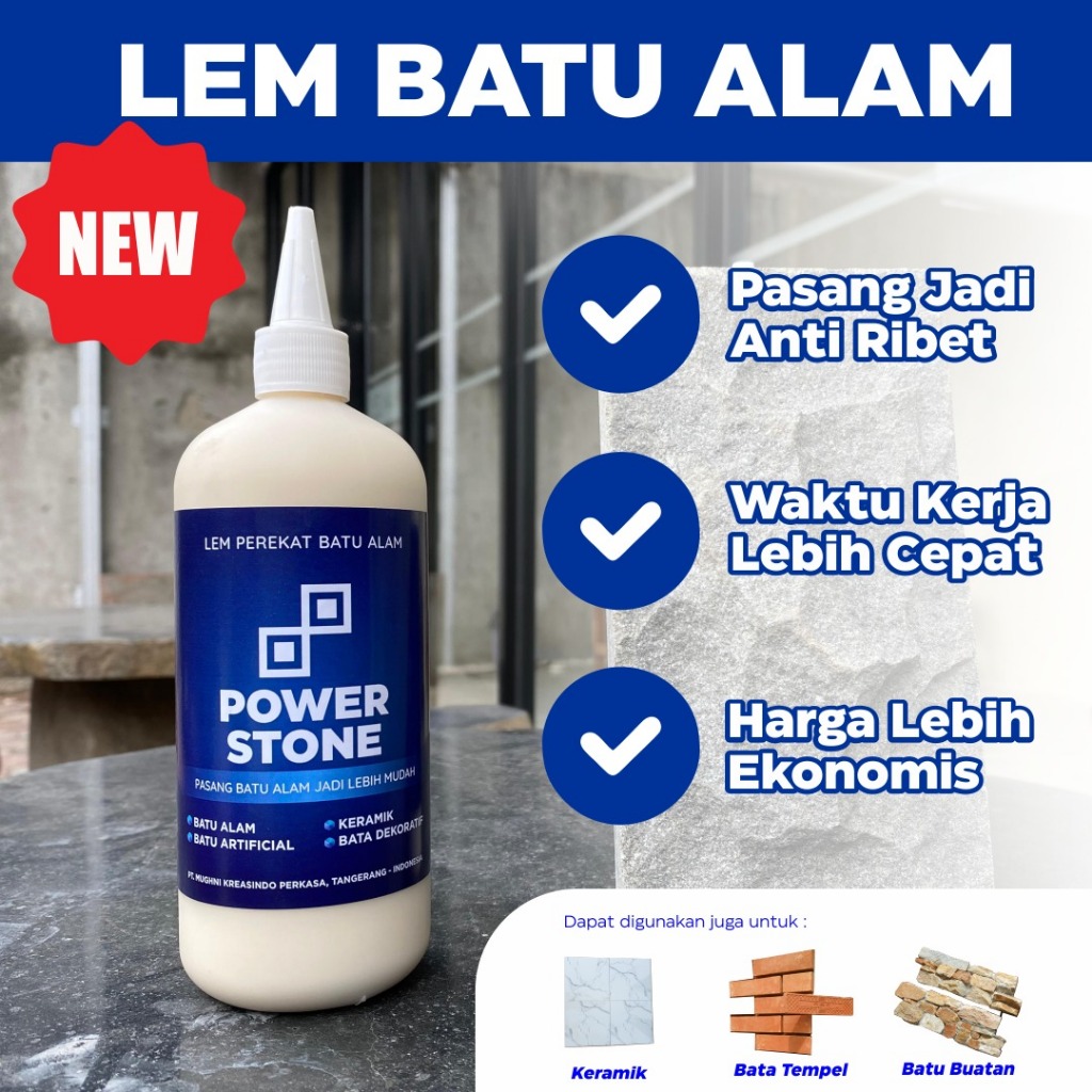 Jual POWER STONE 600gr - LEM PEREKAT BATU ALAM & BATA DEKORATIF