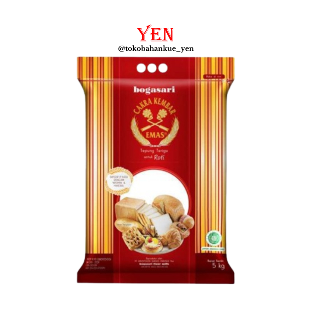 Jual Bogasari Tepung Terigu Cakra Kembar Emas Premium Roti 5kg | Shopee ...