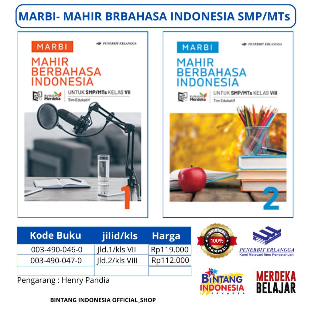 Jual Erlangga Marbi Mahir Berbahasa Indonesia Kelas 1vii 2viii Smpmts Kurikulum Merdeka 4411