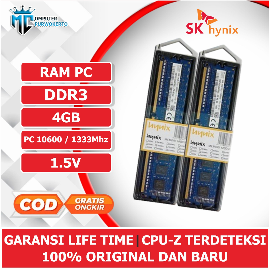 RAM Pc 4GB DDR3 Hynix PC10600 1333Mhz Dan PC 12800 1600Mhz