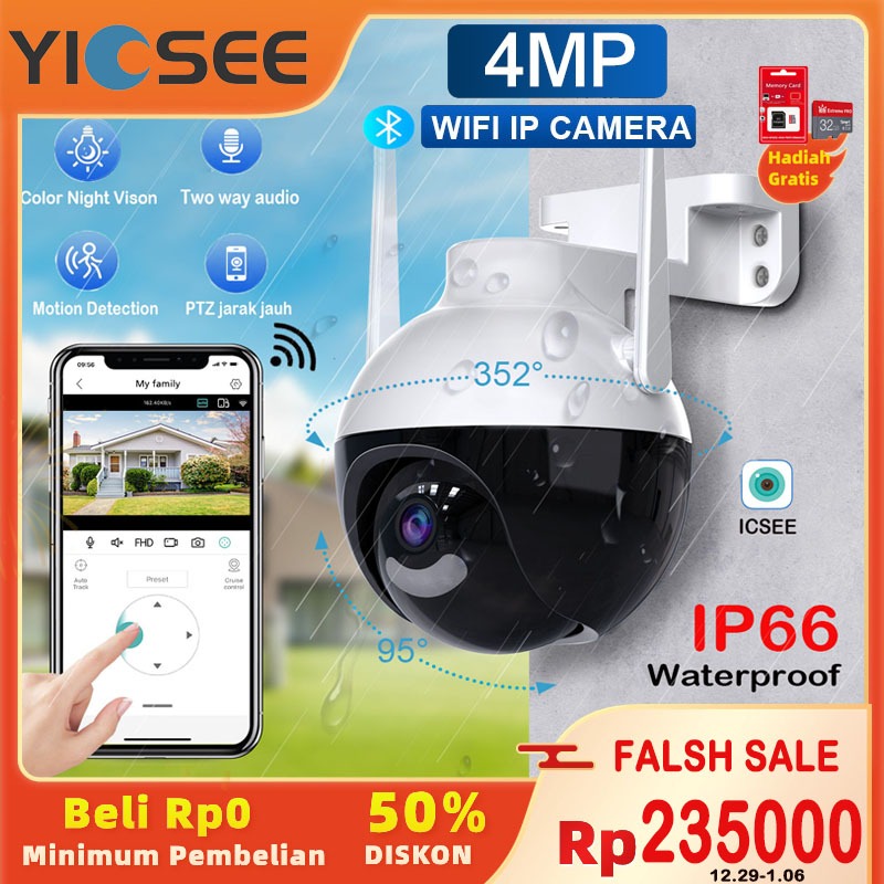 Jual cctv outdoor PTZ jarak jauh lewat hp 4mp wifi 360 derajat smart