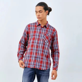 M231 Kemeja Pria Yarn Dyed Double Face Kotak Panjang Merah 3067