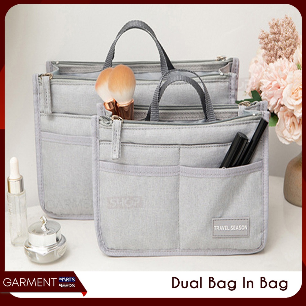 Jual DUALBAG Dual Bag In Bag Organizer Kantong Dalam Tas Banyak Ruang Daleman Tas penyimpanan HP Kosmetik Buku Multifungsi Shopee Indonesia