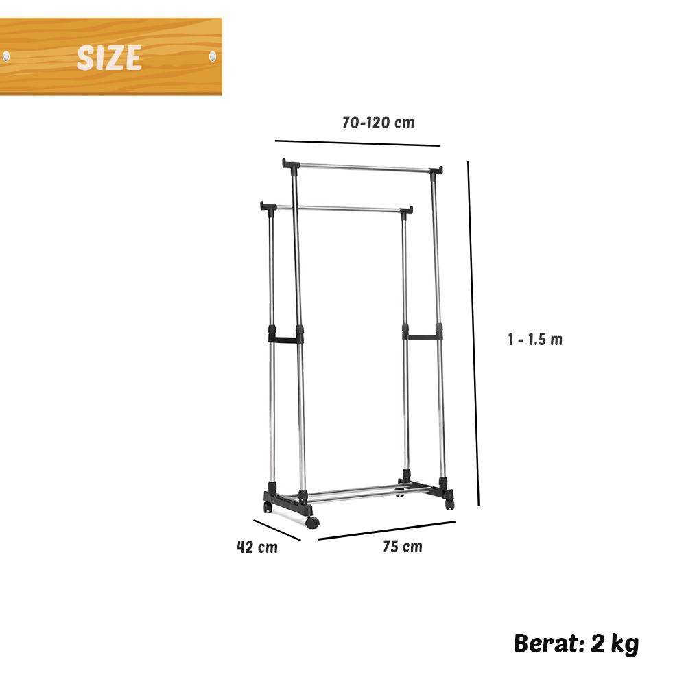 Jual Stand Hanger Double Rak GANTUNGAN BAJU PORTABLE Shopee Indonesia