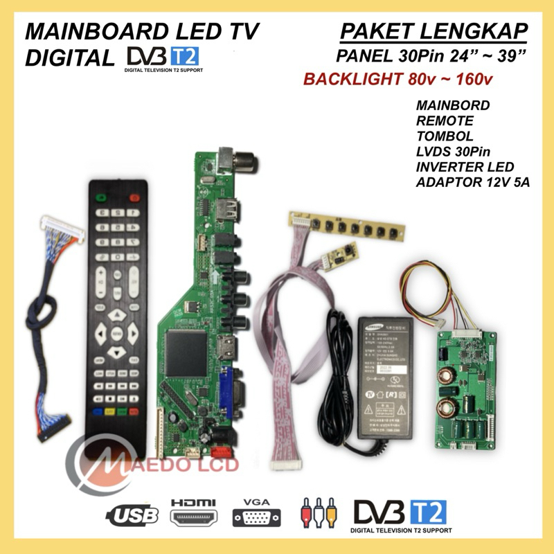 Jual Universal LED TV board Digital DVBT2 Paket lengkap Panel 24"39" Panel 30pin Shopee Indonesia