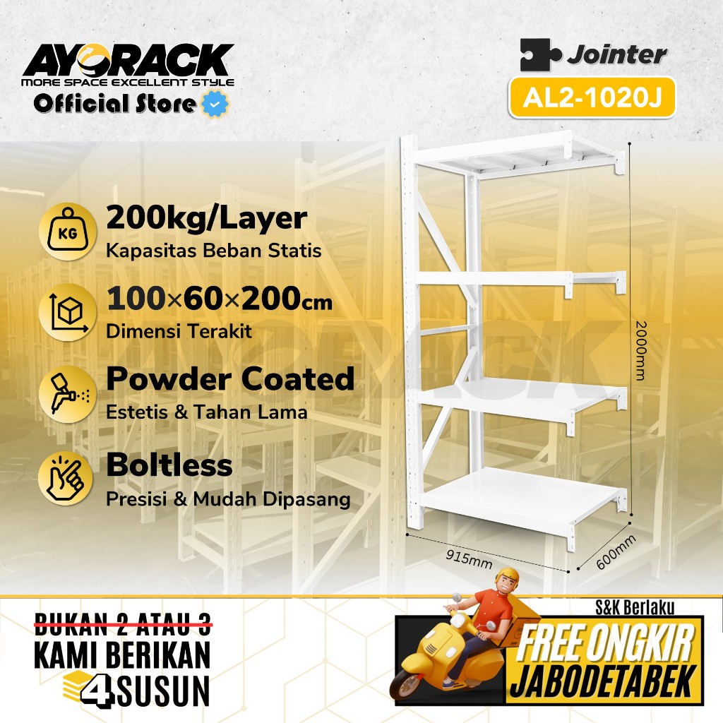 Jual RAK GUDANG JOINTER AYORACK AL2-1020J 200KG - RACK BESI 4 SUSUN ...