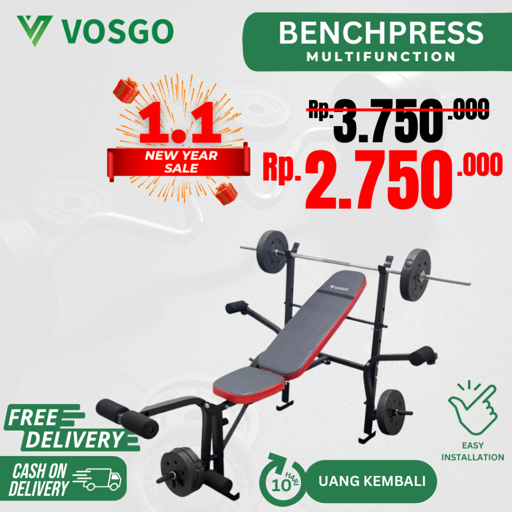 Jual Alat Fitness Home Gym Bench Press Multifungsi Vosgo | Shopee Indonesia