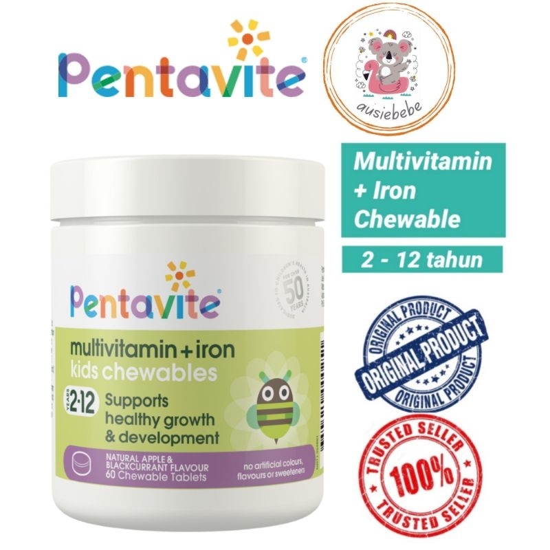 Jual Pentavite Multivitamin + iron kids chewables 60 tanlets