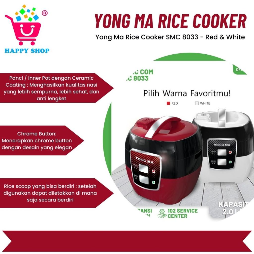 Jual Yong Ma Rice Cooker SMC 8033 - Red & White | Shopee Indonesia