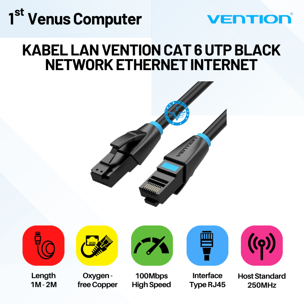 Jual Kabel LAN Vention Cat 6 UTP black Network Ethernet Internet ...