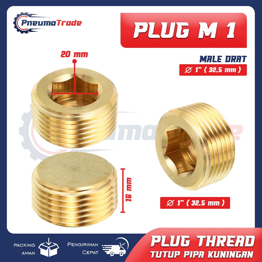 Jual Plug Thread Male / Tutup Pipa Kuningan Drat Luar 1' 1/2' 1/4' 1/8 ...