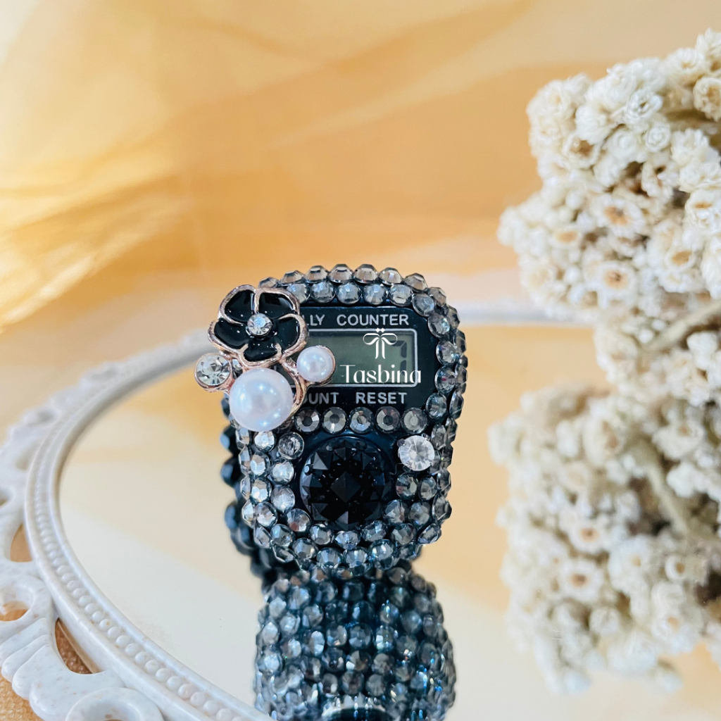Jual Tasbih Digital Cantik Manik Bunga Hitam Mutiara Non LED Tali ...