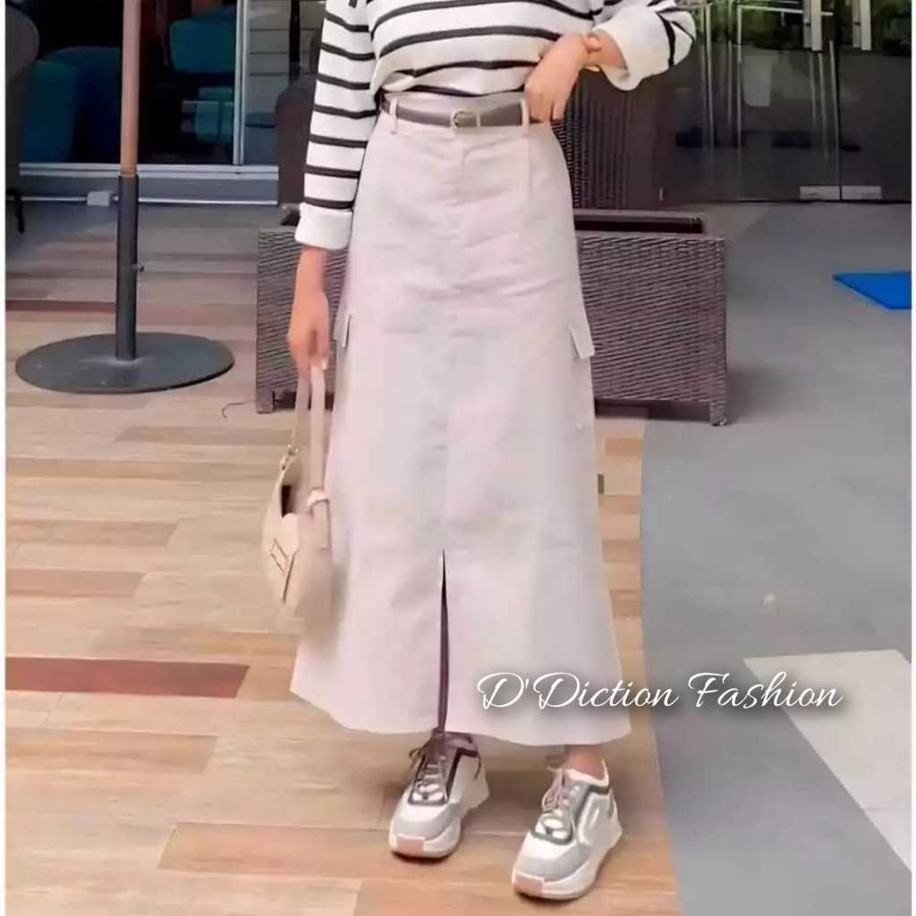 Jual Rok Cargo Belah Skirt Katun Twill Korean Style Rok Wanita Kekinian ...