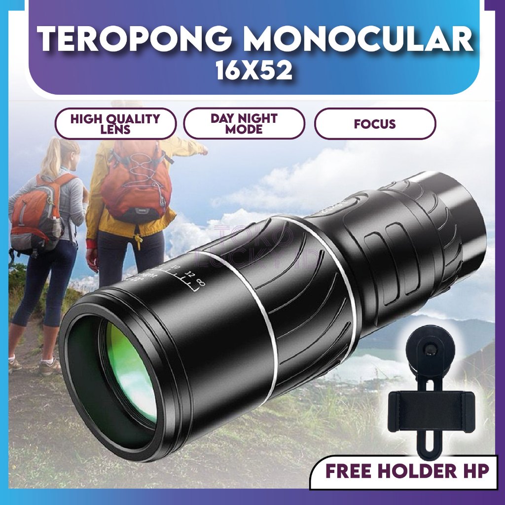 Jual Teropong Lensa Zoom 16*52 40mm HP Fokus Teleskop Monocular Jarak