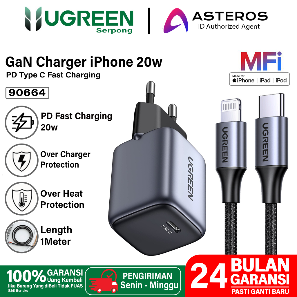 Jual UGREEN Charger iPhone Mfi USB A Dan PD Type C To Lightning Fast