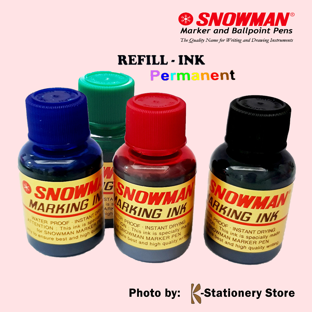 Jual Tinta Isi Ulang Spidol Permanent Snowman Mig 20 Hitam Biru Merah Hijau Original