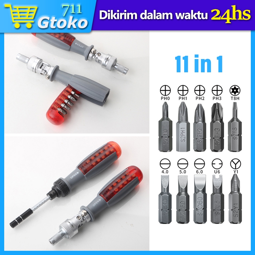 Jual Obeng Rachet Set 11 in 1 Ratchet Screwdriver Reparasi Multifungsi ...