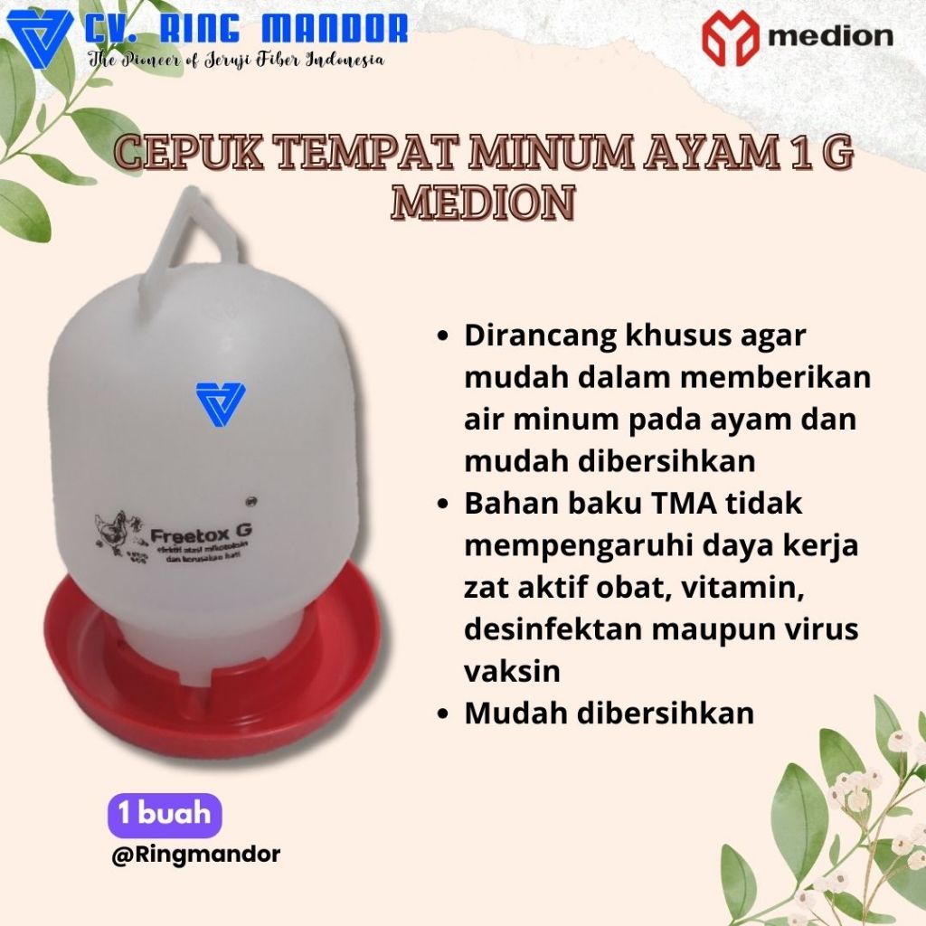 Jual Tempat Minum Ayam Medion 1 GALON 3,3 liter Wadah Minum Otomatis
