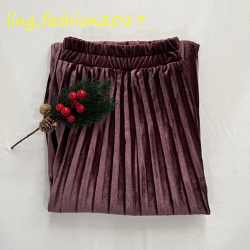 Rok Plisket Bludru Mewah Spring Autumn Woven Hight Waist Plester Long Skirt Rok Plisket Velvet