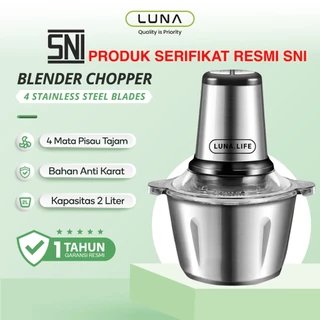 LUNALIFE Food Chopper 2L Stainless 250Watt Penggiling Daging Multifungsi Pisau Sudah Dirakit Official Warranty