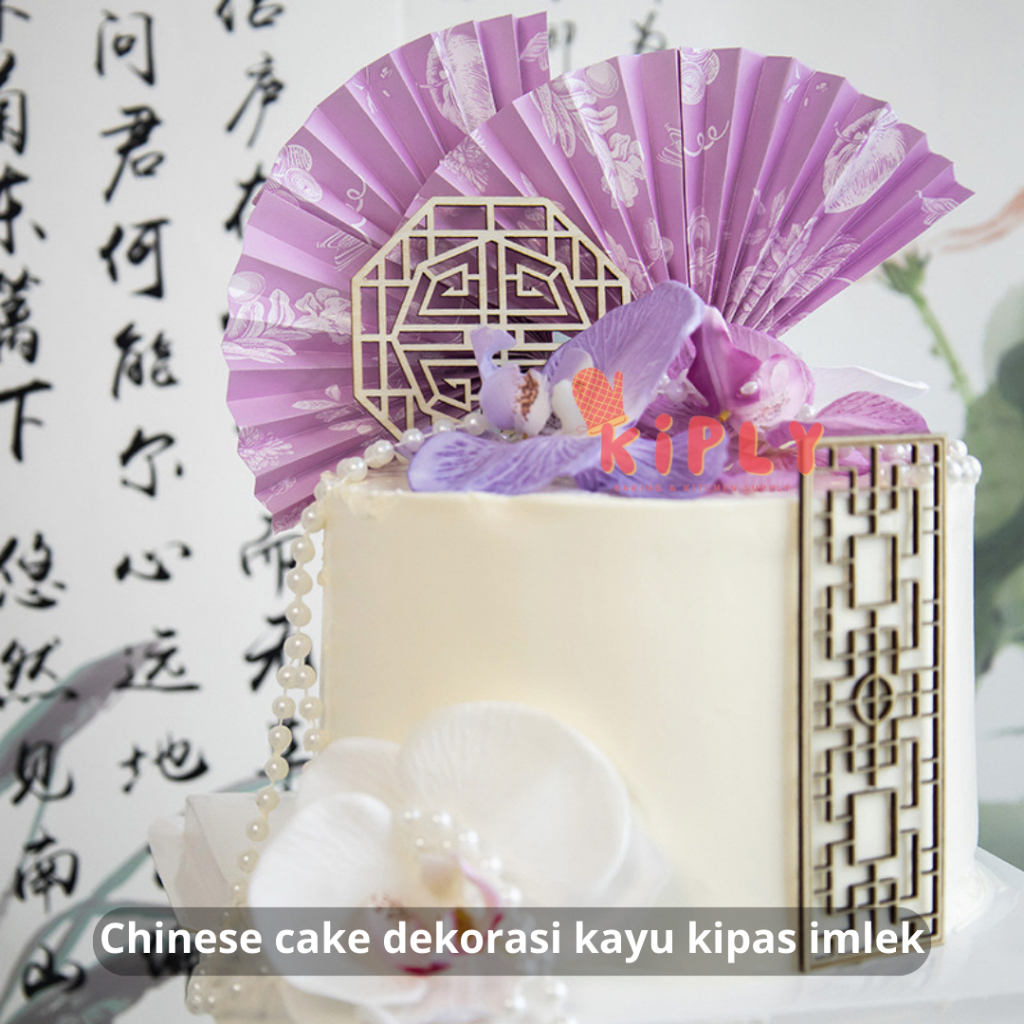 Jual Chinese cake dekorasi kayu kipas imlek/Cake Topper Motif Cina