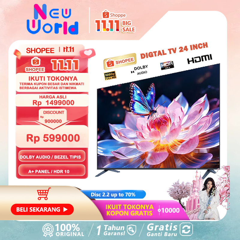 Jual TV Digital 19/20/21/22/24/25 Inch Full HD 1080P TV LED 19/20/21/22