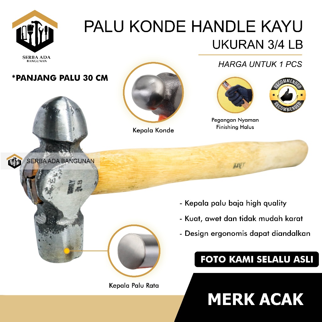 Jual PALU GETOK MODEL KONDE 1/2 3/4 1 11/2 2LB GAGANG KAYU / ALAT ...