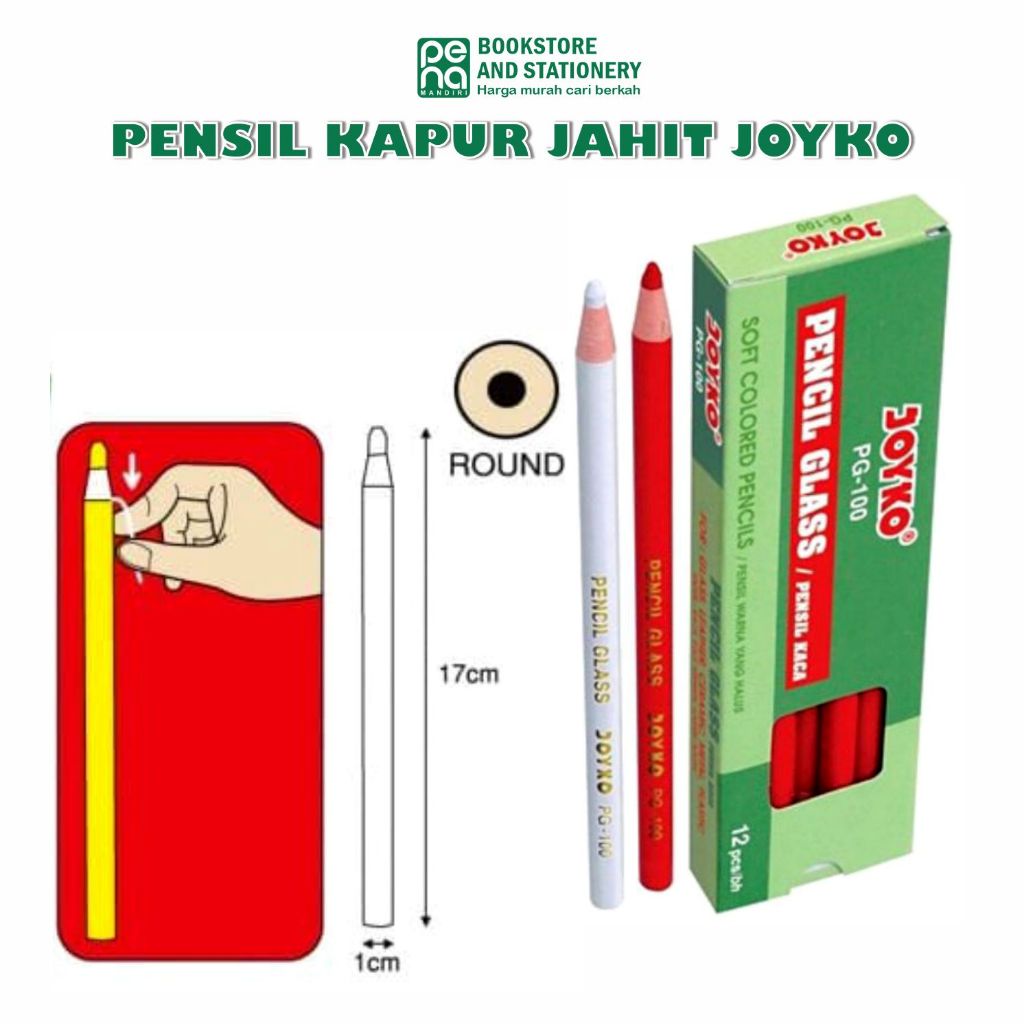 Jual Pensil Kapur Jahit Joyko Pensil Kaca Pensil Glass Warna Pg