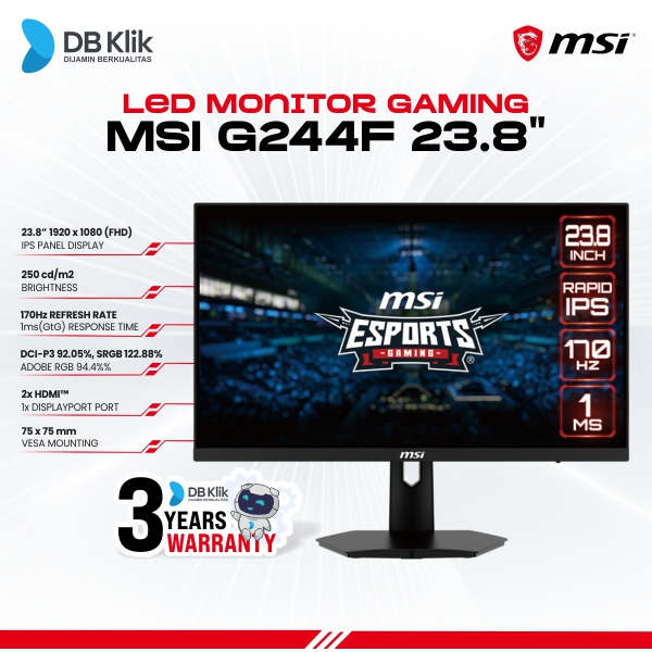 Écran Gaming 23,8 MSI G244F E2 - 180 Hz HDMI/DisplayPort pas cher