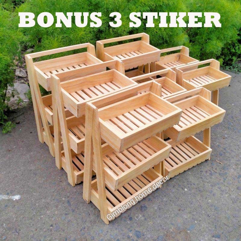 Jual FREE STICKER Rak Bawang Susun Kayu Kekinian I Rak Bumbu Dapur ...