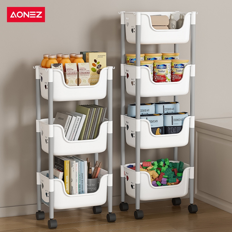 Jual Aonez Outlets Rak Susun Tingkat Penyimpanan Serbaguna Rak Buku Portable Rak Trolley Dorong