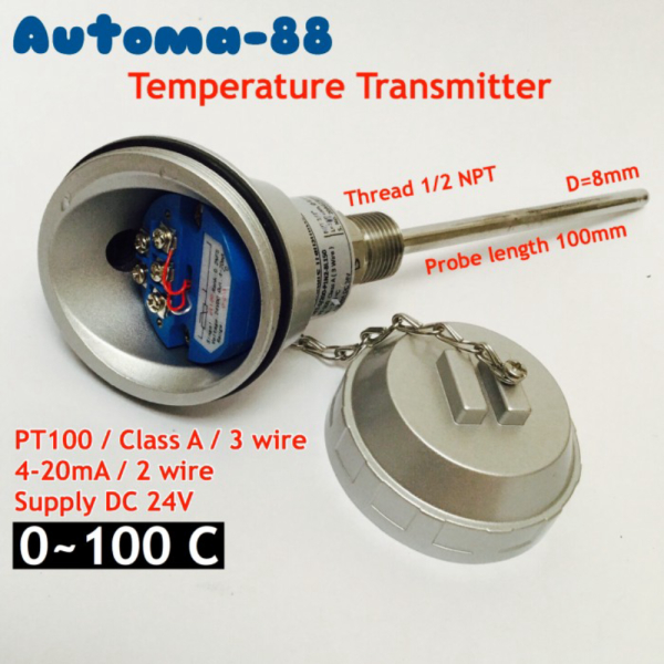 Jual Temperature Transmitter 0 100c 4 20ma Sensor Rtd Pt100 1 2 Npt