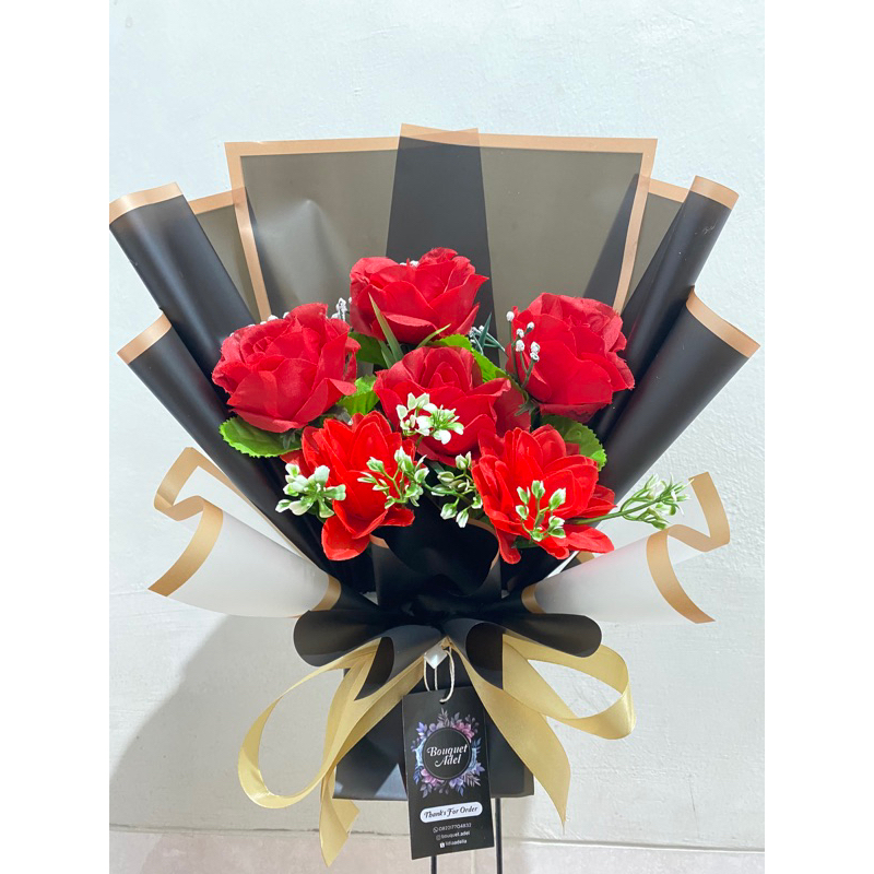 Jual buket bunga artificial bouquet bucket bunga wisuda perpisahan