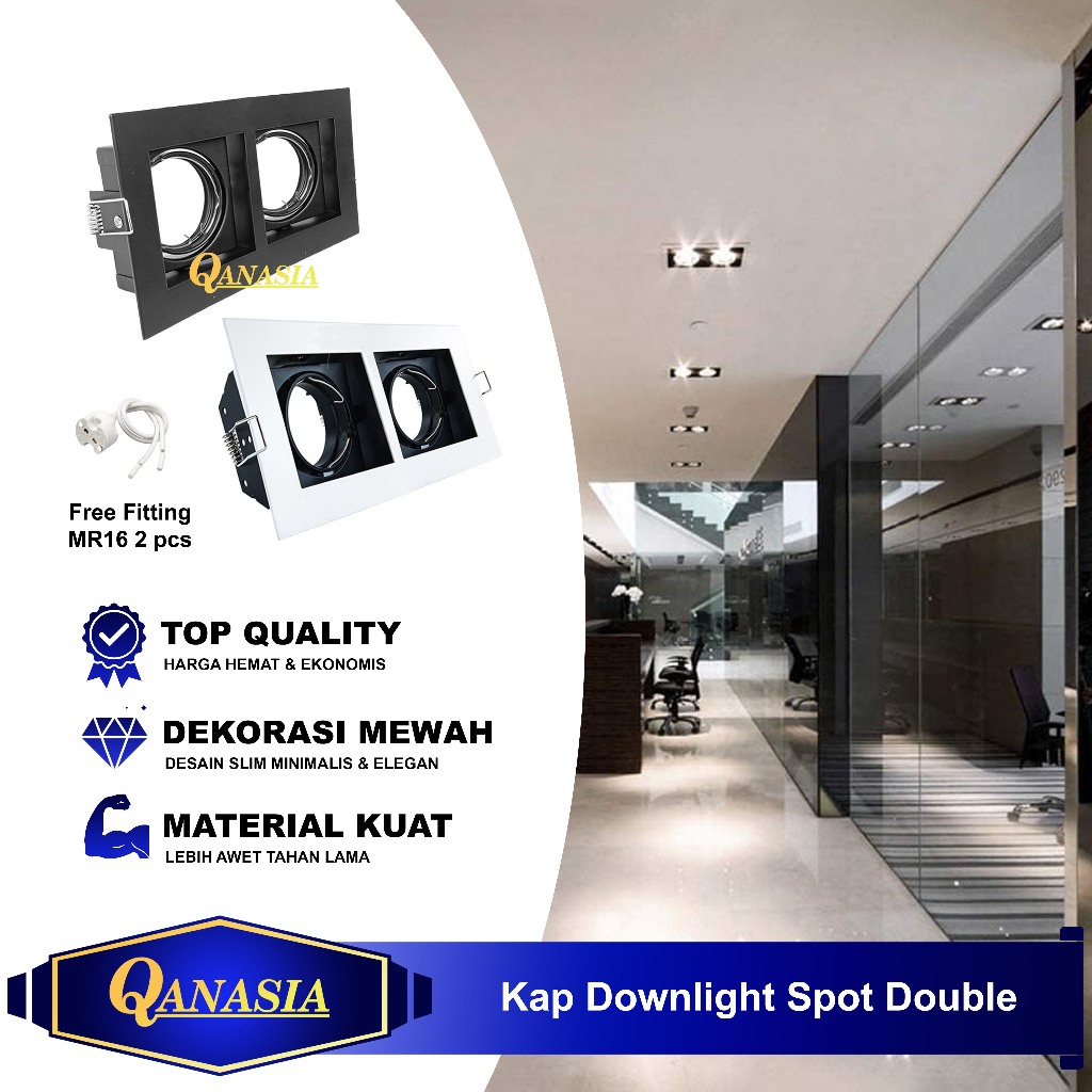 Jual Kap Lampu Downlight Spotlight Sorot Spot Light Kotak Dua Fitting