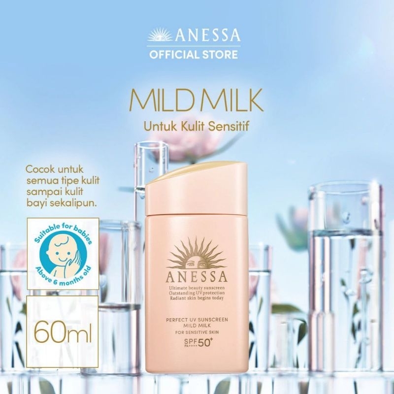 [NEW ORI] ANESSA Sensitive and Baby Skin Series Perfect UV Sunscreen Mild  Milk 60ml SPF 50 Mild Gel SPF 35 90gr