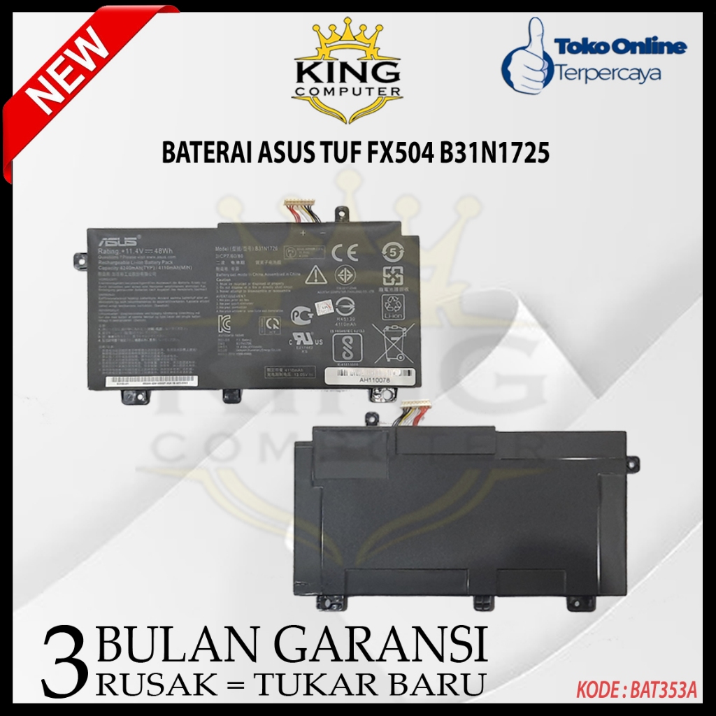 Batterie 48Wh Pour ASUS TUF Gaming FX505, FX504, FX80, A15, A17 - Modèle B31N1726 - Li-ion 11,4V - Compatible Nombreux Modèles ASUS