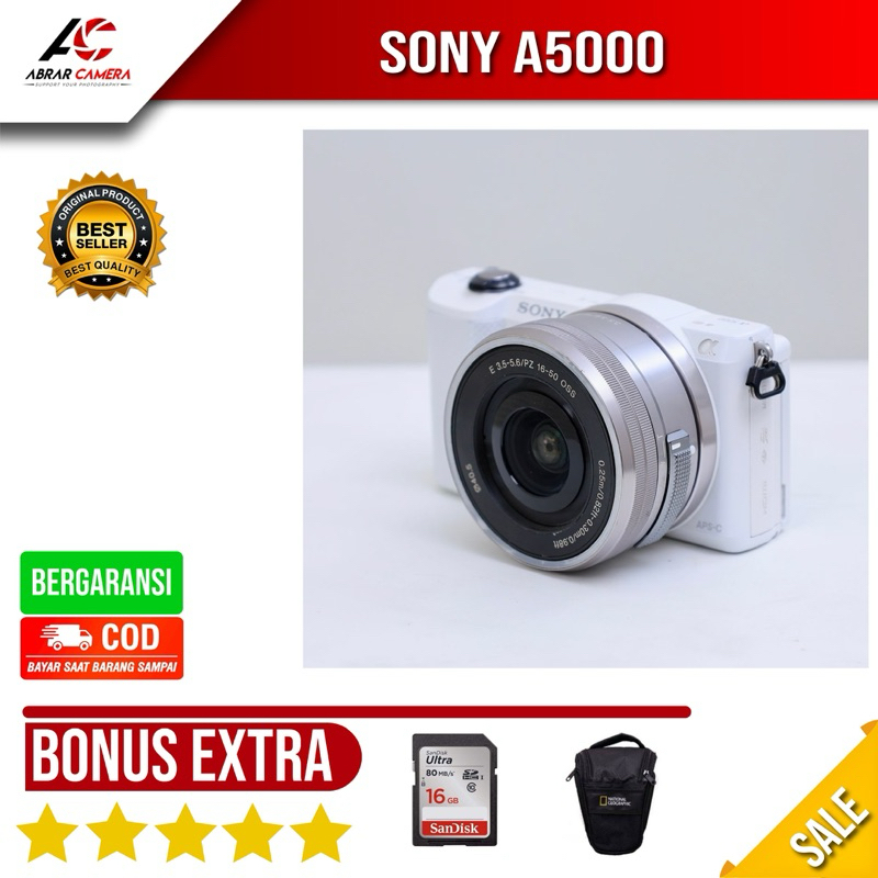 Jual Kamera Mirrorless Sony A5000 + Kit 1650mm Bekas Second Putih