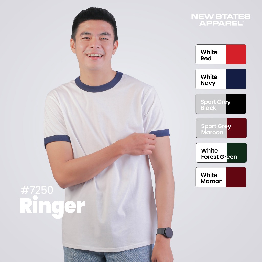 Jual NEW STATES APPAREL Kaos Polos Pria Dan Wanita Lengan Pendek Ringer ...