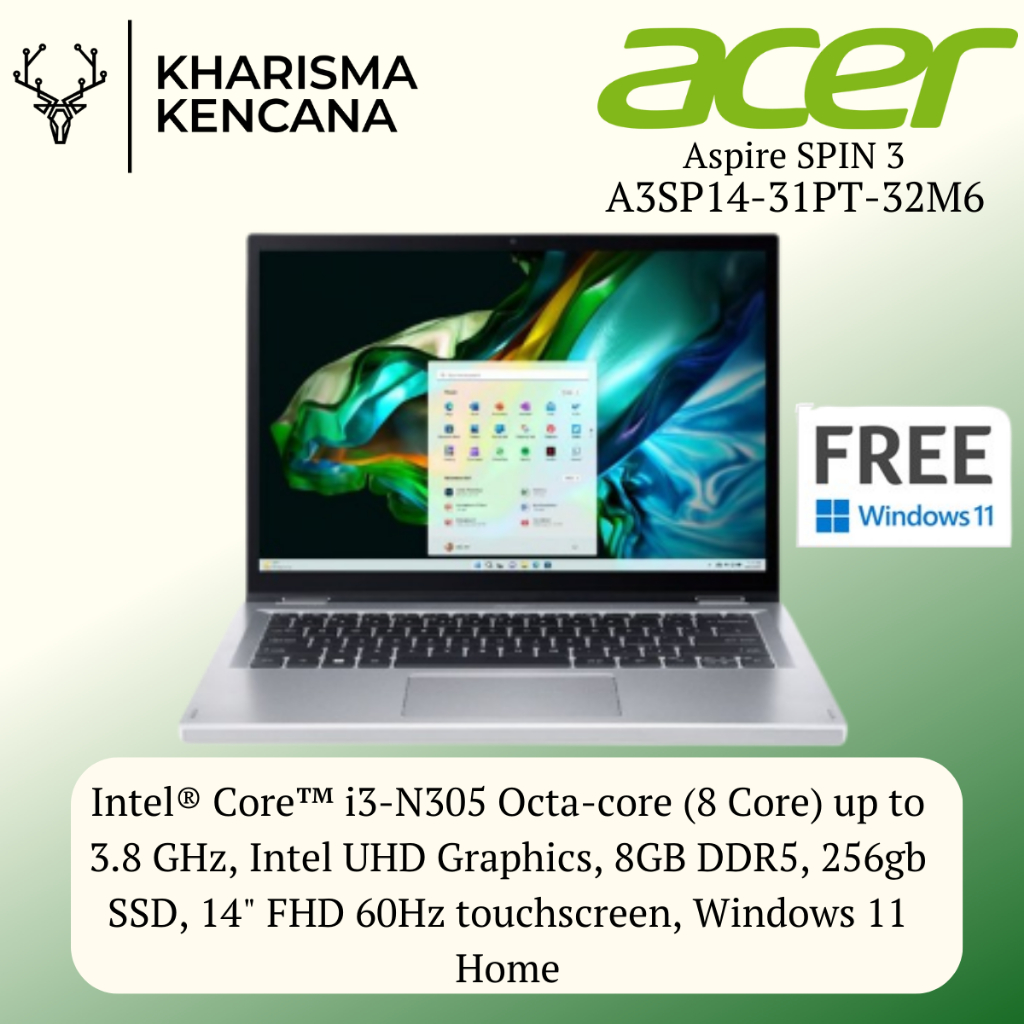 Jual ACER Aspire SPIN 3 A3SP14-31PT-32M6 Core i3-N305 8GB 256GB 14 ...