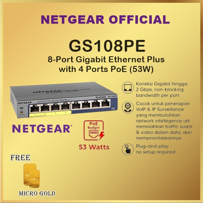 Jual Netgear GS108PE 8 Port Gigabit Unmanaged POE Switch Shopee Indonesia