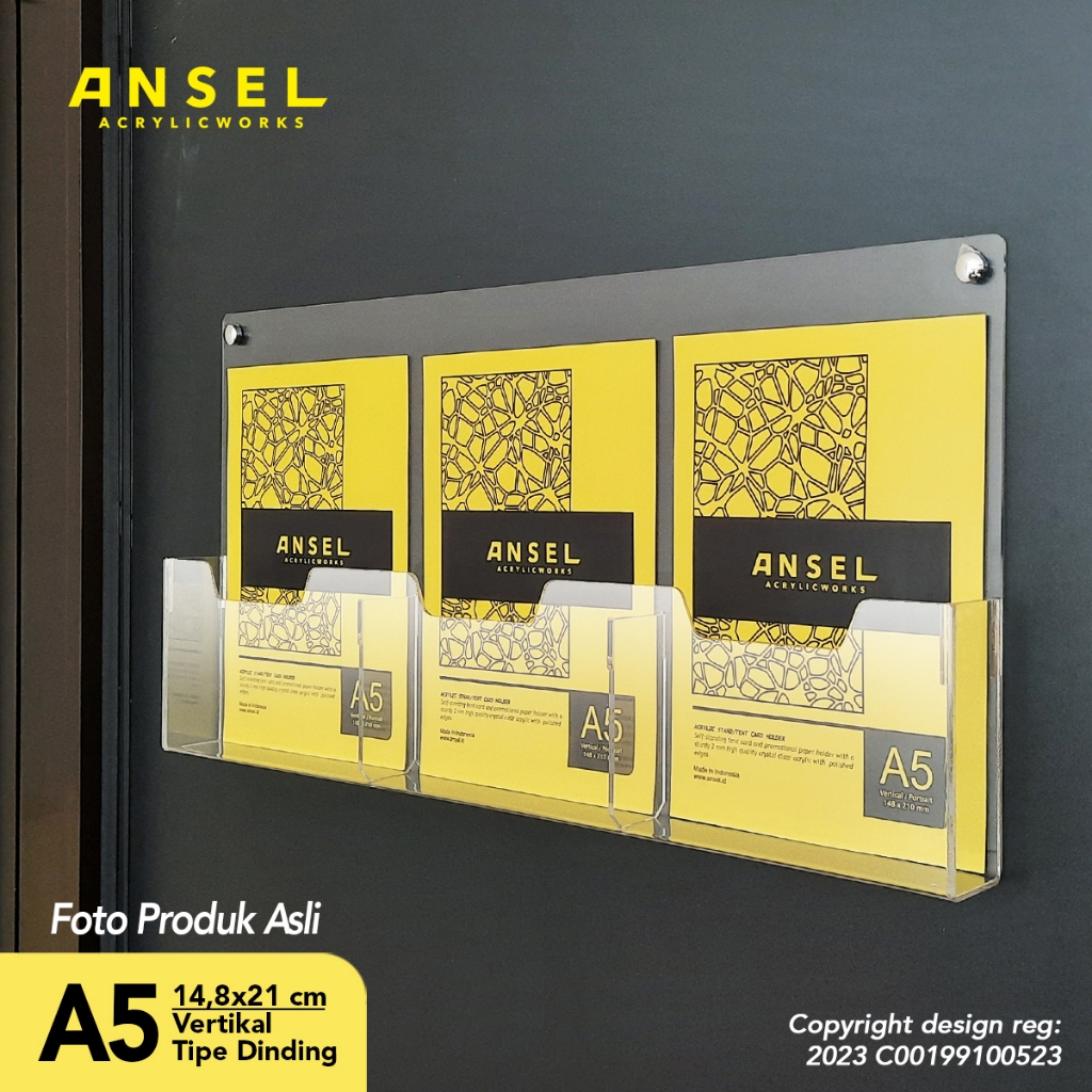 Jual ANSEL Tempat Brosur Akrilik Dinding Gantung Holder - 3 Kantong A5 ...